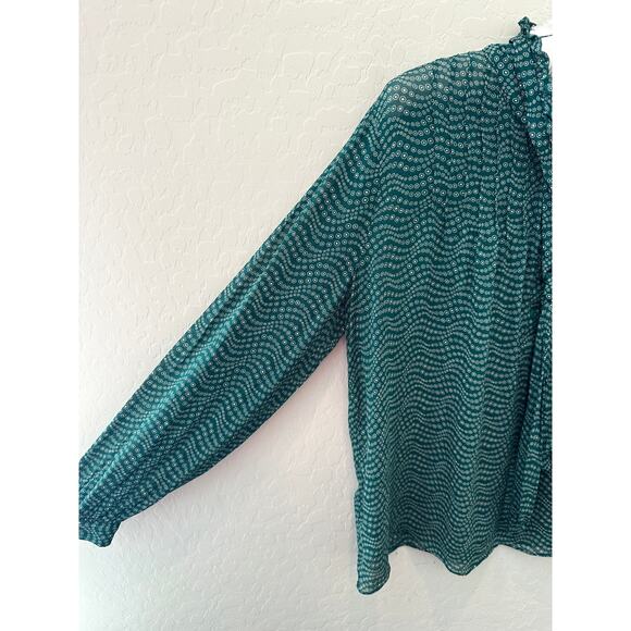 BA&SH Paris Green Boho Tie Neck Blouse Ruffle Collar Long Sleeve | Size Large - Picture 3 of 8